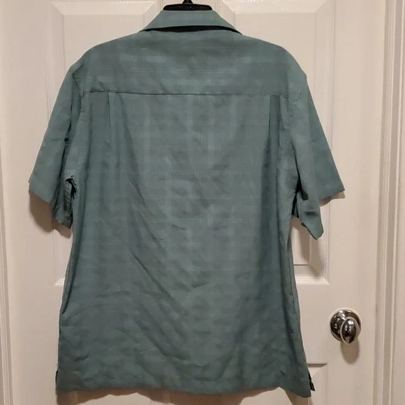 Haggar Luxury Microfiber Men's Green Plaid Button Down Short Sleeve Shirt- Large - Picture 5 of 7
